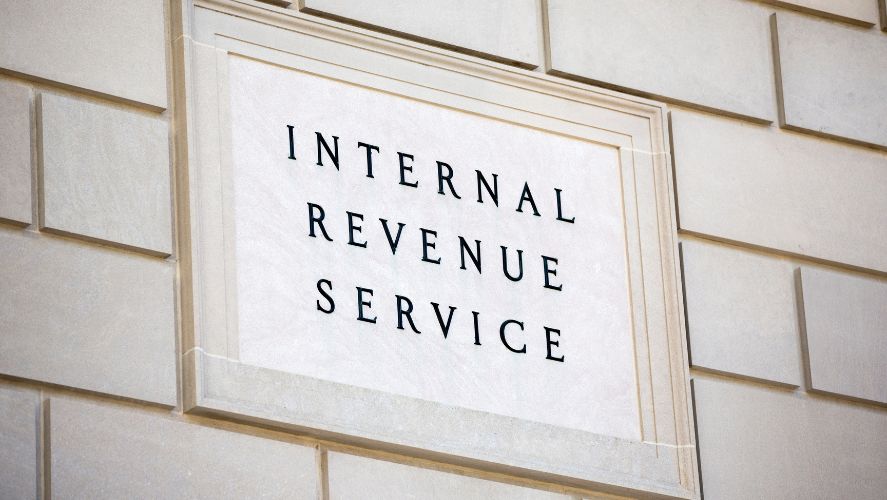 IRS building sign. Stating name of building as Internal Revenue Service